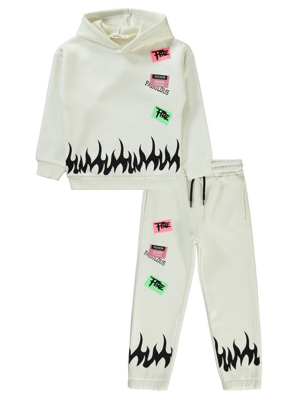 Civil Girls Alev Baskılı 6-9 Yaş Eşofman Takımı - Ekru