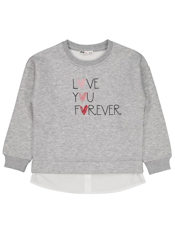 8968 Civil Girls Love You Forever Baskılı 6-9 Yaş Sweatshirt - Gri
