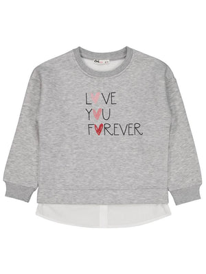 8968 Civil Girls Love You Forever Baskılı 6-9 Yaş Sweatshirt - Gri