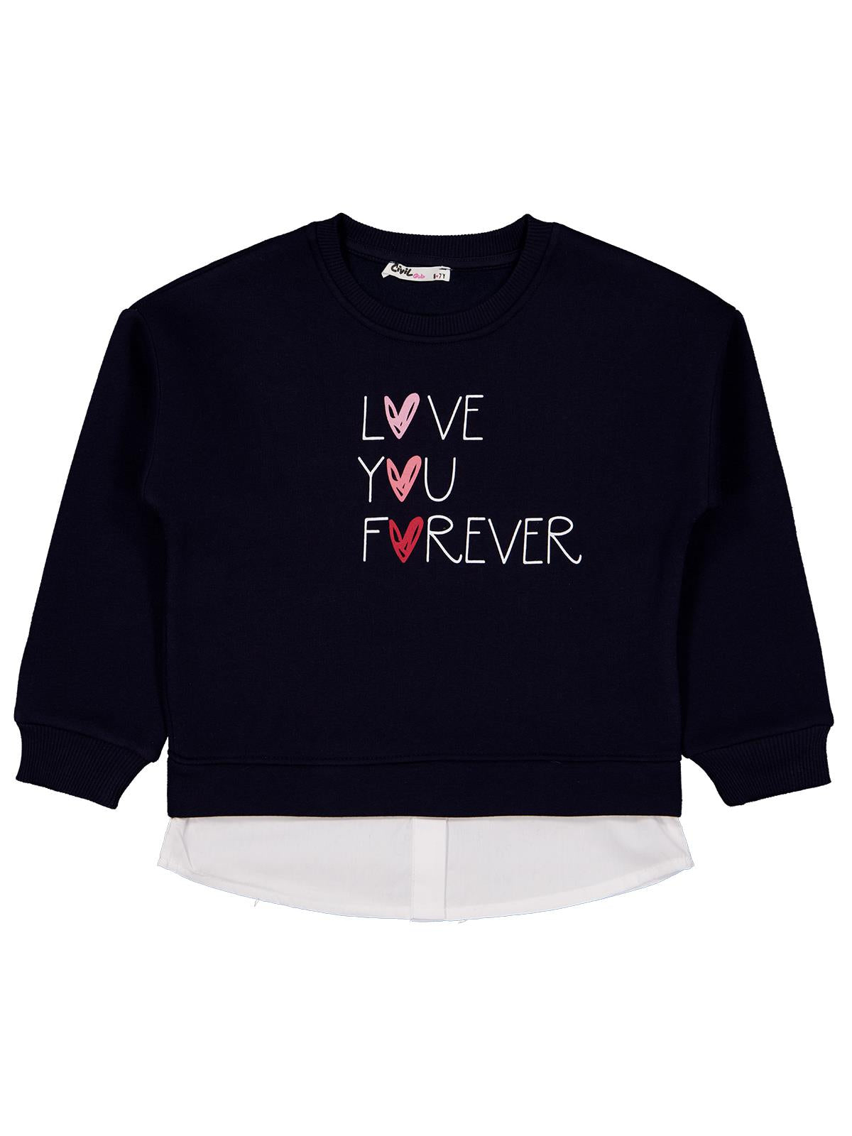 Civil Girls Love You Forever Baskılı 6-9 Yaş Sweatshirt - Lacivert