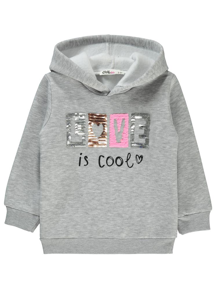 Civil Girls Love Nakışlı 2-5 Yaş Sweatshirt - Gri