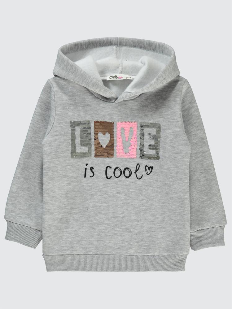 Civil Girls Love Nakışlı 2-5 Yaş Sweatshirt - Gri
