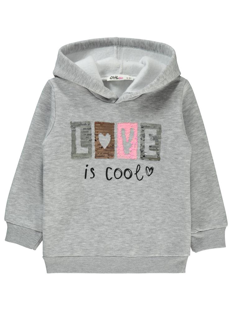 Civil Girls Love Nakışlı 2-5 Yaş Sweatshirt - Gri