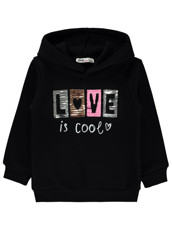 Civil Girls Love Nakışlı 2-5 Yaş Sweatshirt - Siyah