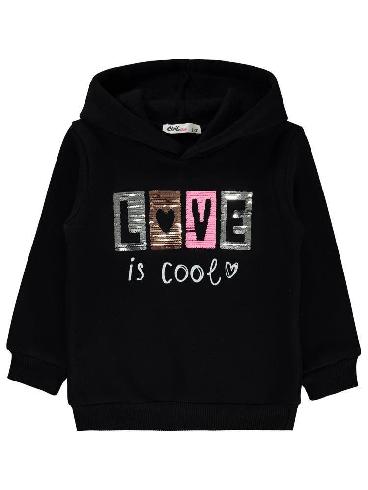Civil Girls Love Nakışlı 2-5 Yaş Sweatshirt - Siyah