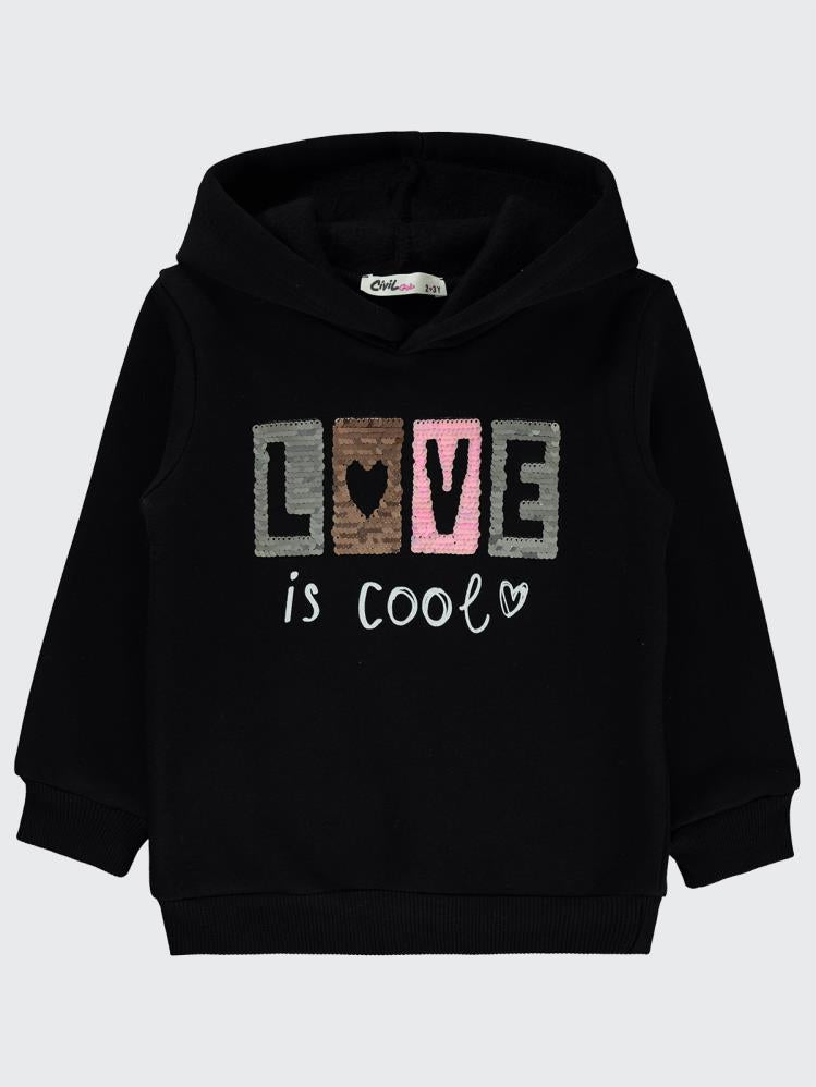 Civil Girls Love Nakışlı 2-5 Yaş Sweatshirt - Siyah