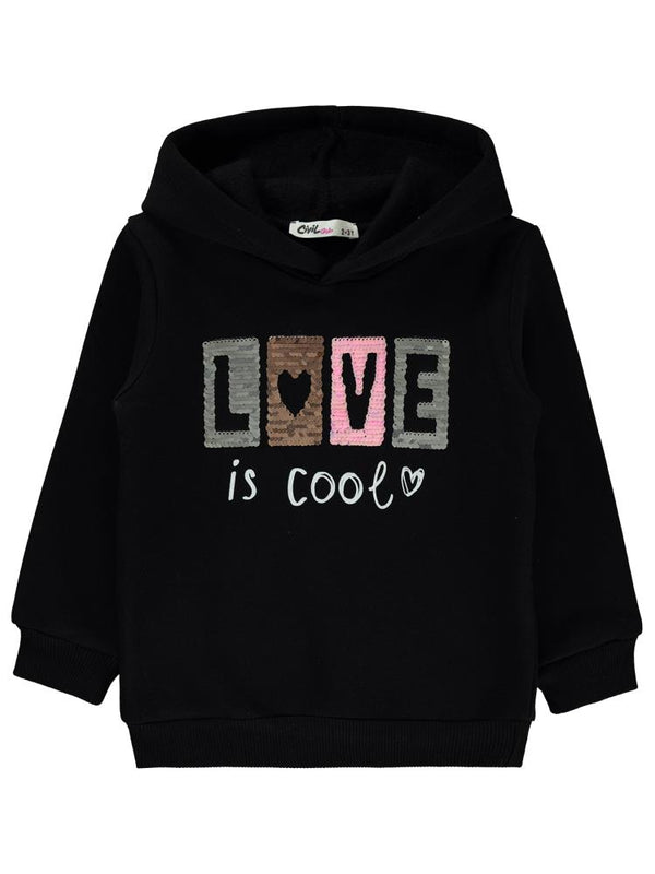 Civil Girls Love Nakışlı 2-5 Yaş Sweatshirt - Siyah