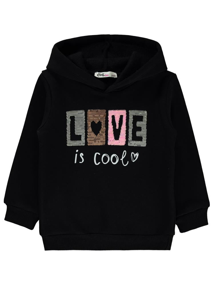 Civil Girls Love Nakışlı 2-5 Yaş Sweatshirt - Siyah