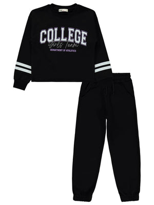 Civil Girls College Baskılı 6-9 Yaş Eşofman Takımı - Siyah
