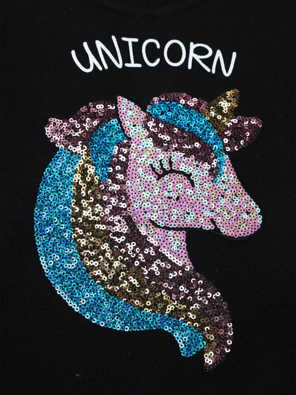 8966 Civil Girls Unicorn Nakışlı 2-5 Yaş Sweatshirt - Siyah