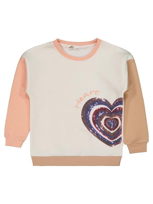 Civil Girls Kalp Baskılı 6-9 Yaş Eşofman Takımı - Bej