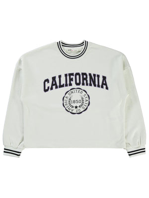 Civil Kız Çocuk California Baskılı Sweatshirt | 3 İp Şardonsuz | Okul Kreş ve Günlük Kullanım - Ekru