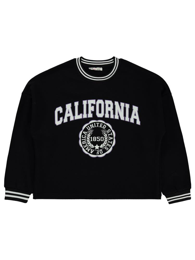 Civil Girls California Baskılı 10-13 Yaş Sweatshirt - Siyah