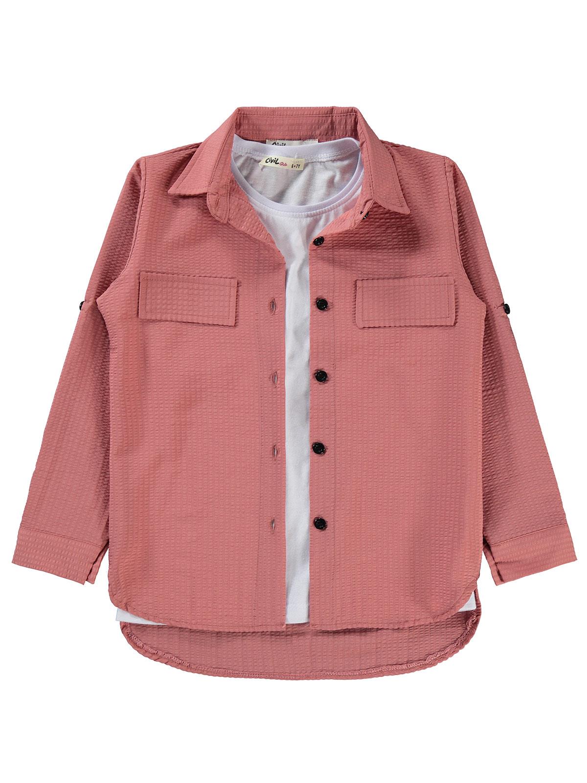 Civil Girls Sahte Cepli 6-9 Yaş Gömlek - Pembe