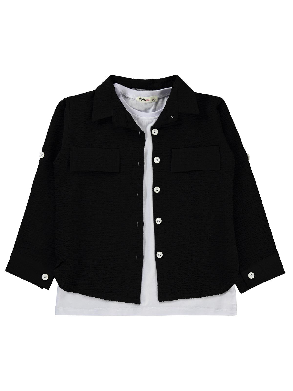 Civil Girls Sahte Cepli 6-9 Yaş Gömlek - Siyah
