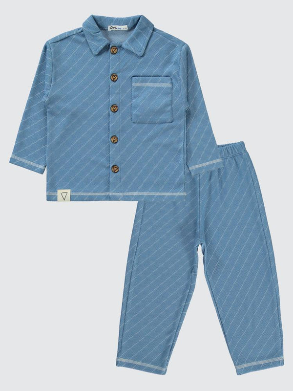 Civil Boys Baklava Desenli 2-5 Yaş Pijama Takımı - Mavi
