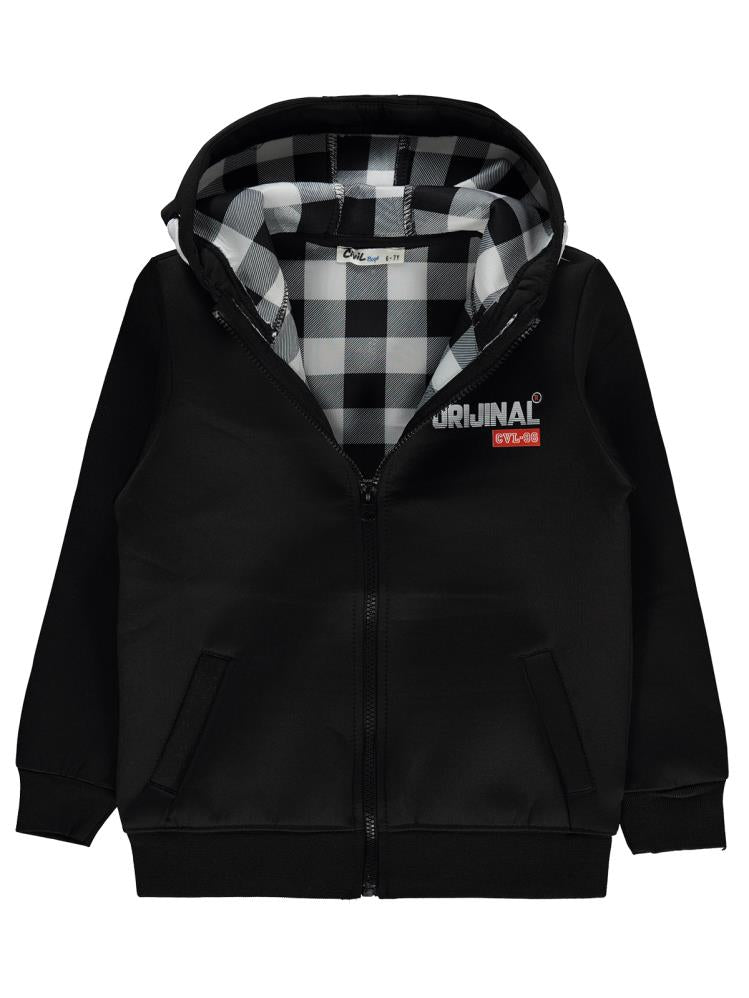 Civil Boys Orjınal Baskılı 6-9 Yaş Hırka - Siyah