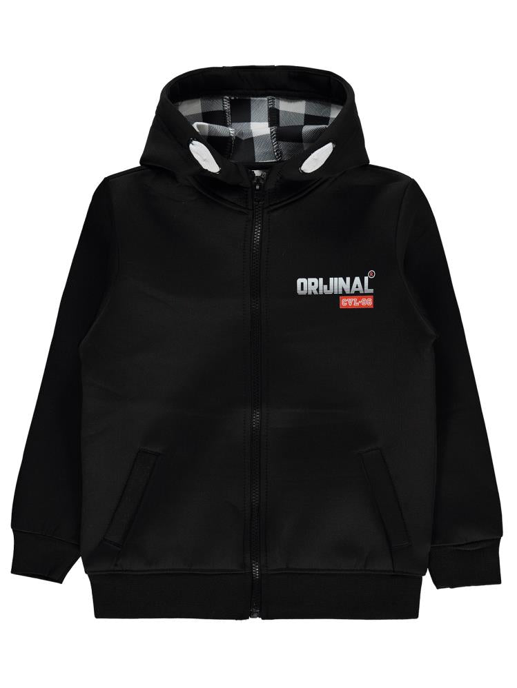 Civil Boys Orjınal Baskılı 6-9 Yaş Hırka - Siyah