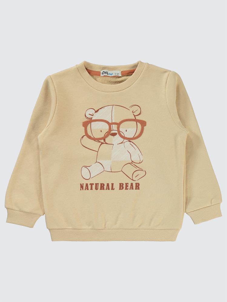 Civil Boys Natural Bear Baskılı 2-5 Yaş Sweatshirt - Bej