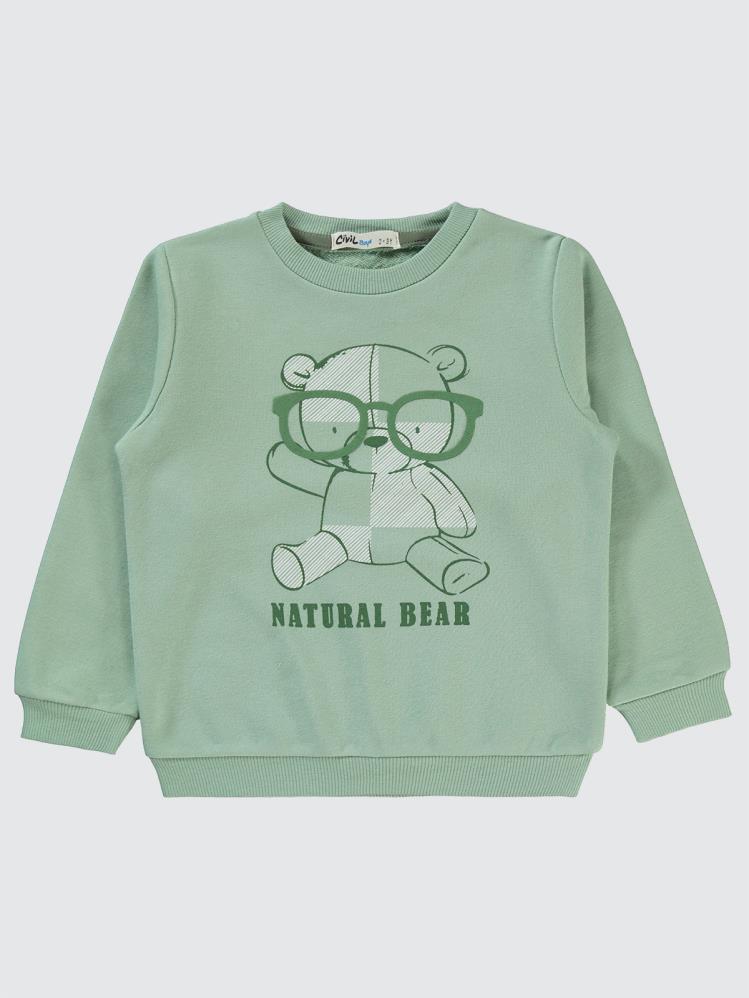 Civil Boys Natural Bear Baskılı 2-5 Yaş Sweatshirt - Haki