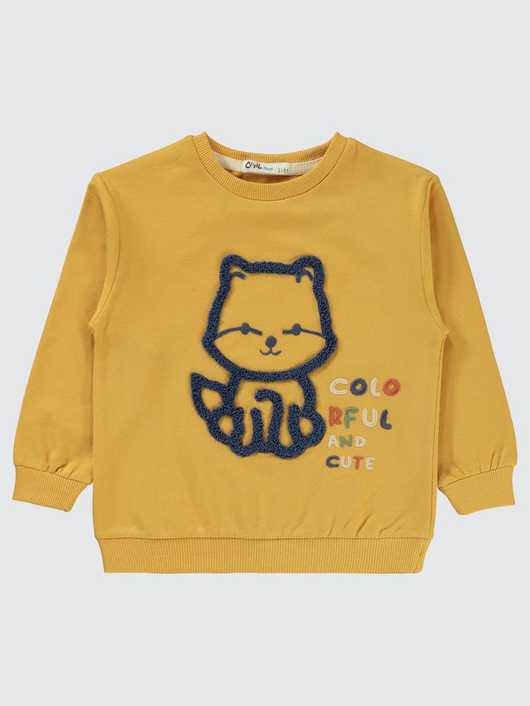 Civil Boys Kedi Nakışlı 2-5 Yaş Sweatshirt - Hardal