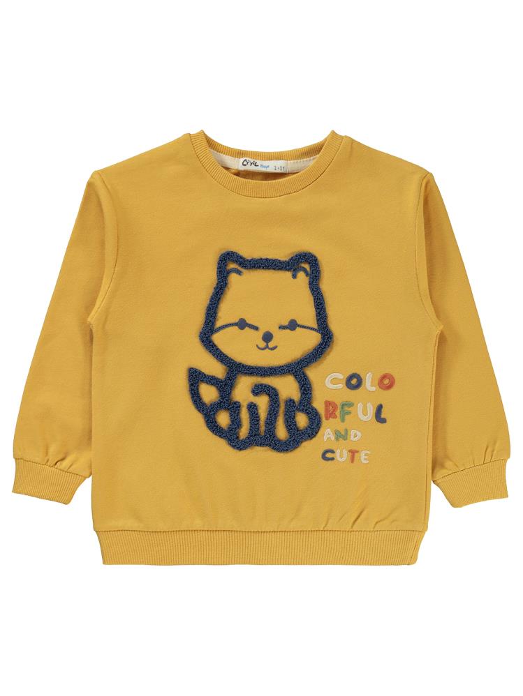 Civil Boys Kedi Nakışlı 2-5 Yaş Sweatshirt - Hardal