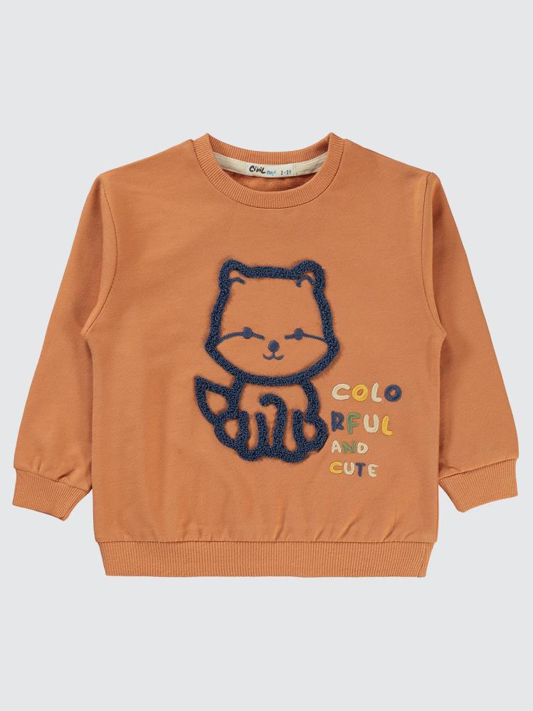 Civil Boys Kedi Nakışlı 2-5 Yaş Sweatshirt - Turuncu
