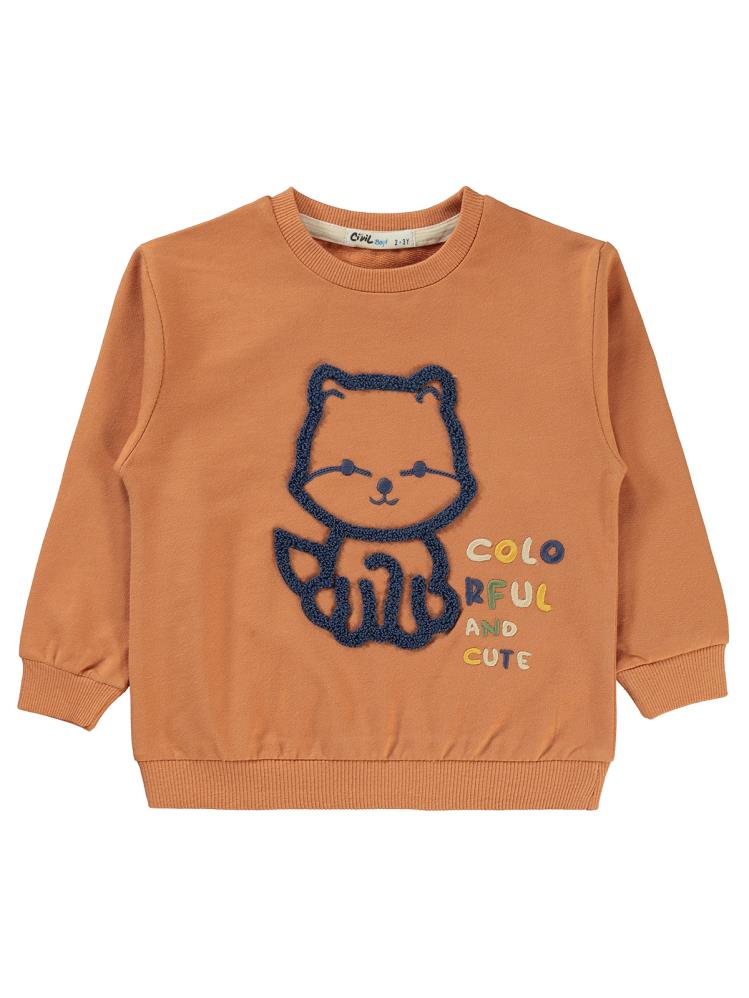 Civil Boys Kedi Nakışlı 2-5 Yaş Sweatshirt - Turuncu