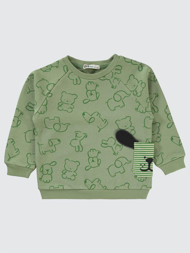 Civil Boys Hayvan Baskılı 2-5 Yaş Sweatshirt - Haki