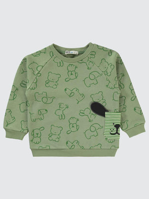 Civil Boys Hayvan Baskılı 2-5 Yaş Sweatshirt - Haki