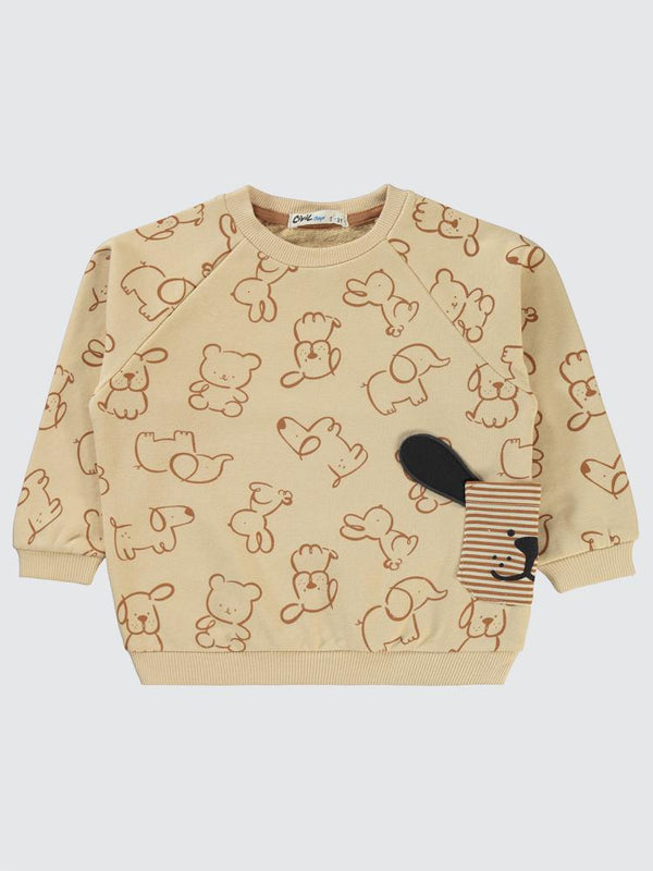 Civil Boys Hayvan Baskılı 2-5 Yaş Sweatshirt - Bej