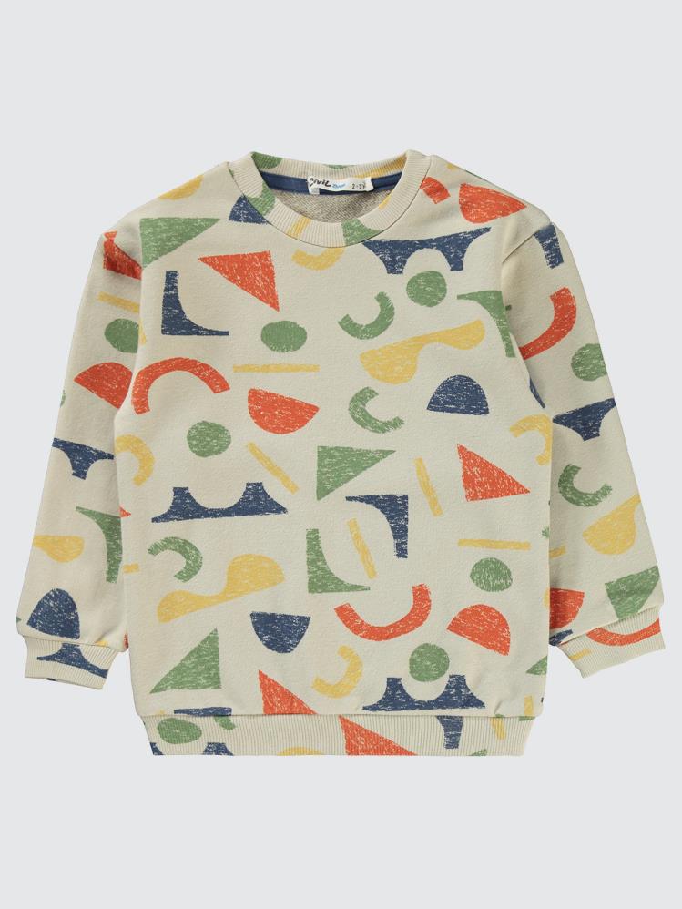 Civil Boys Geometrik Desenli 2-5 Yaş Sweatshirt - Bej