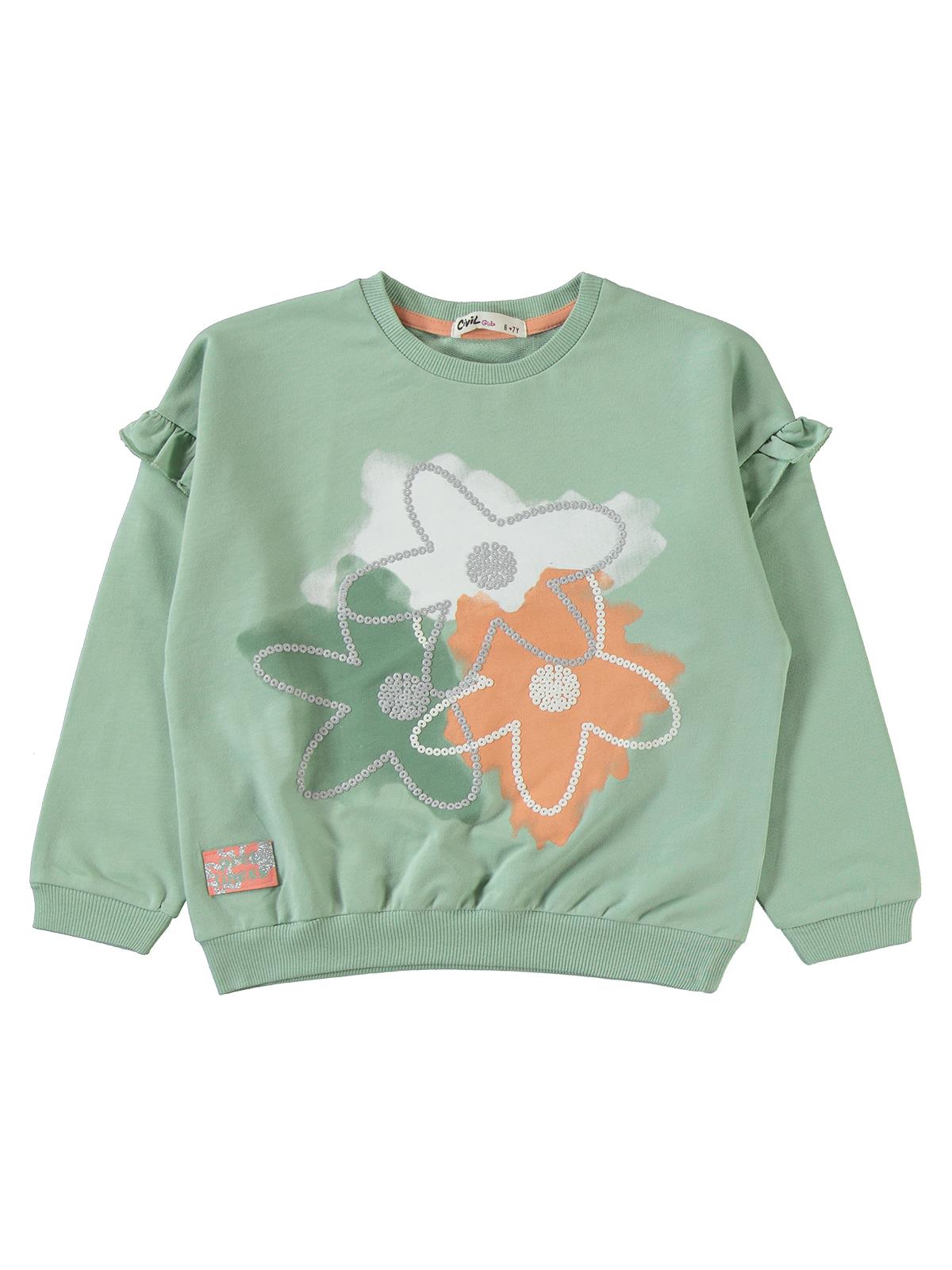 Civil Girls Flowers Baskılı 6-9 Yaş Eşofman Takımı - Yeşil