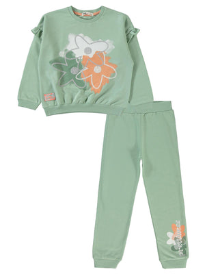 Civil Girls Flowers Baskılı 6-9 Yaş Eşofman Takımı - Yeşil