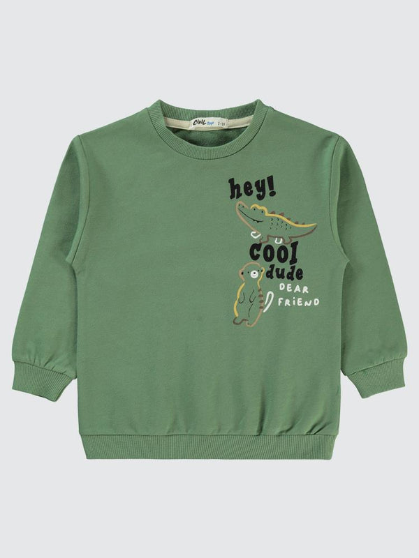Civil Boys Timsah Baskılı 2-5 Yaş Sweatshirt - Yeşil
