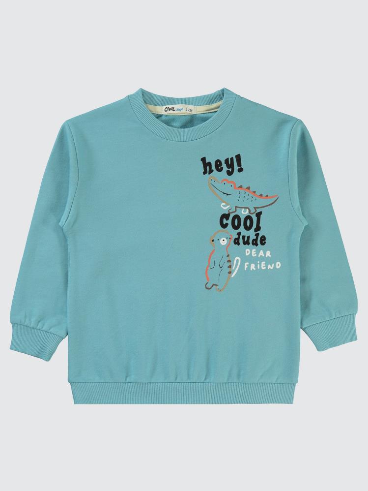 Civil Boys Timsah Baskılı 2-5 Yaş Sweatshirt - Mavi