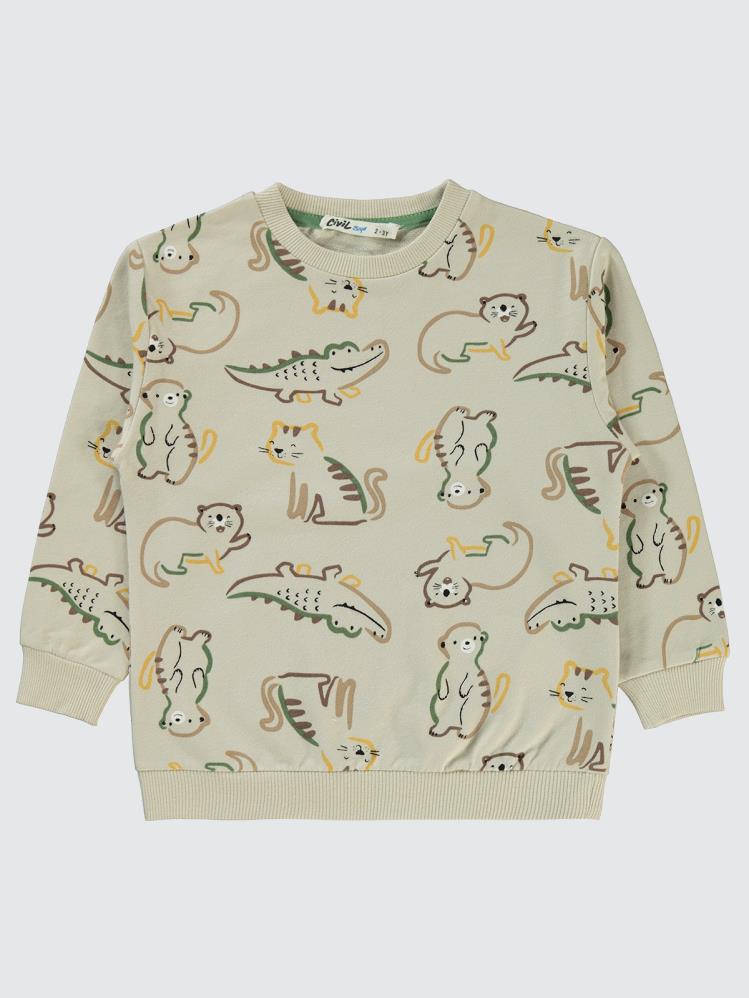 Civil Boys Timsah Baskılı 2-5 Yaş Sweatshirt - Yeşil