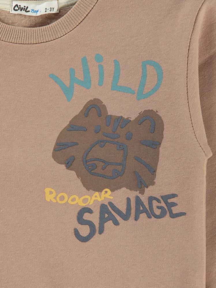 Civil Boys Vild Savage Baskılı 2-5 Yaş Sweatshirt - Kahverengi