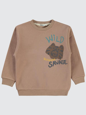 Civil Boys Vild Savage Baskılı 2-5 Yaş Sweatshirt - Kahverengi