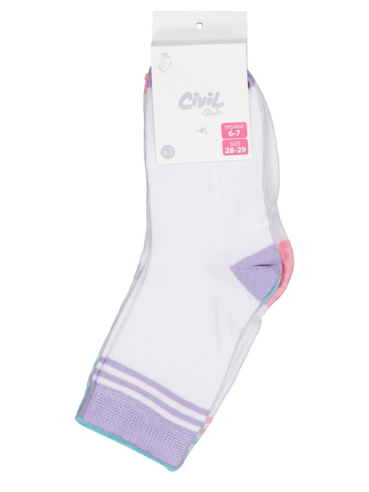 Civil Girls Basic Çift Çizgili 3'lü 2-12 Yaş Kız Soket Çorap