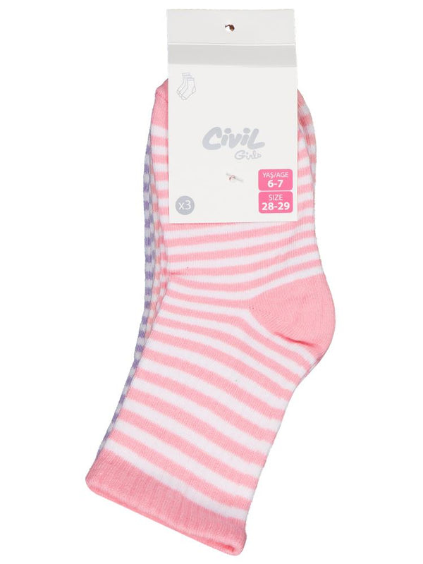 Civil Girls Çizgili 3'lü 2-12 Yaş Kız Soket Çorap