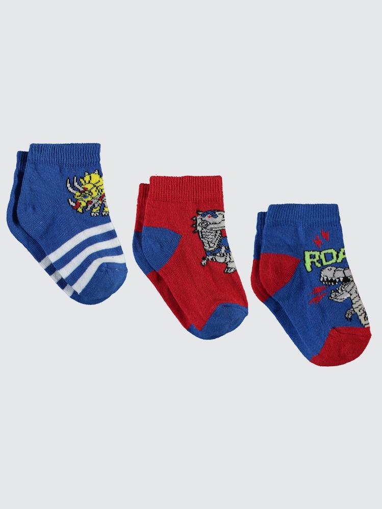 Civil Boys Robot Dino 3'lü 2-12 Yaş Erkek Patik Çorap