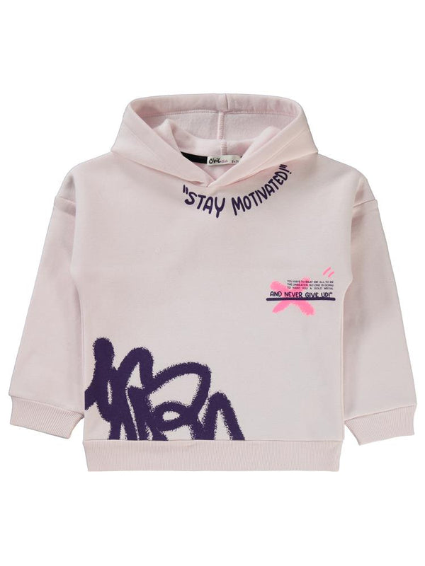 Civil Girls Stay Motivated Baskılı 6-9 Yaş Sweatshirt - Pudra
