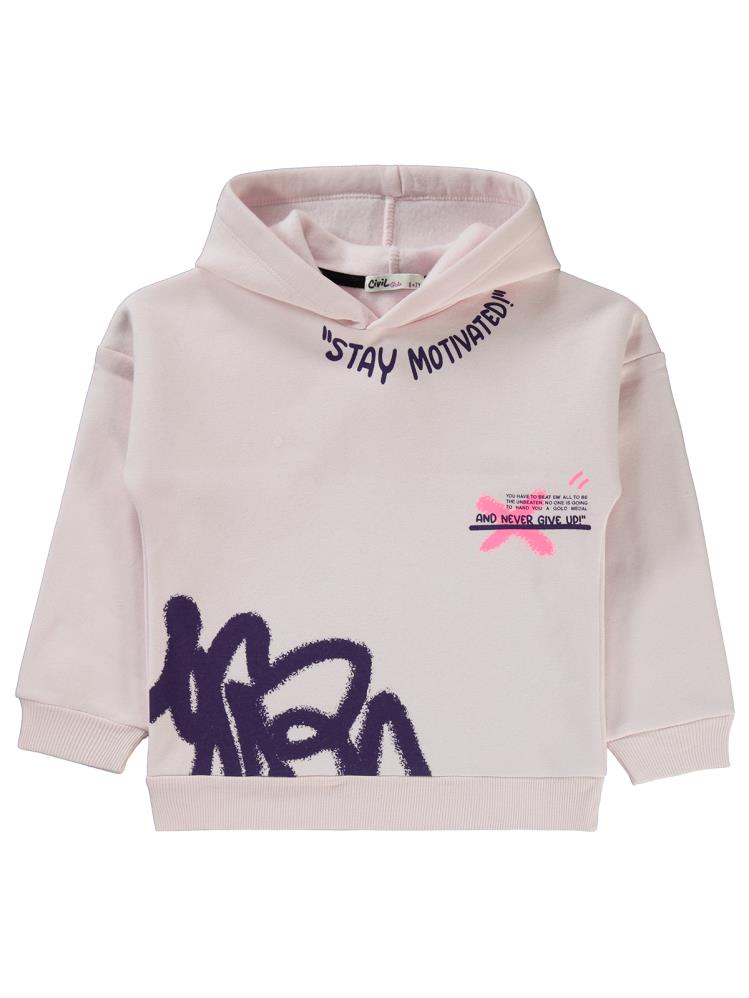 Civil Girls Stay Motivated Baskılı 6-9 Yaş Sweatshirt - Pudra