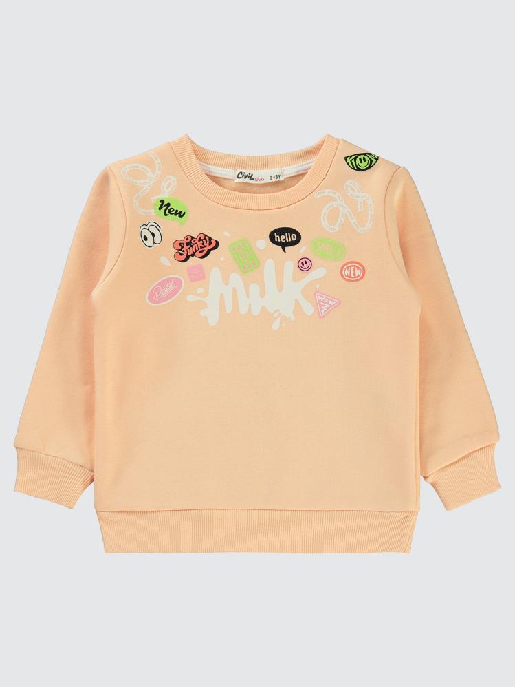 Civil Girls Milk Baskılı 2-5 Yaş Sweatshirt - Turuncu