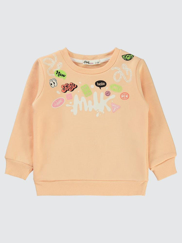 Civil Girls Milk Baskılı 2-5 Yaş Sweatshirt - Turuncu
