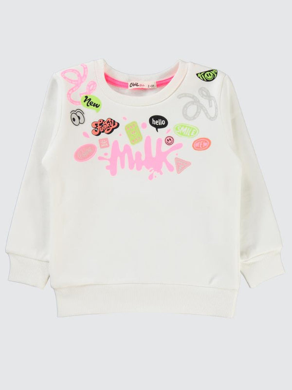 Civil Girls Milk Baskılı 2-5 Yaş Sweatshirt - Ekru