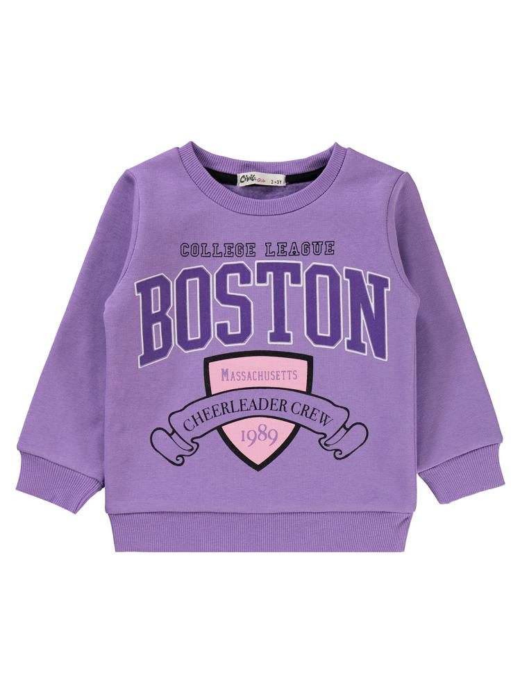 Civil Girls Boston Baskılı 2-5 Yaş Sweatshirt - Lila