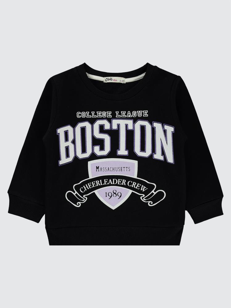 Civil Girls Boston Baskılı 2-5 Yaş Sweatshirt - Siyah