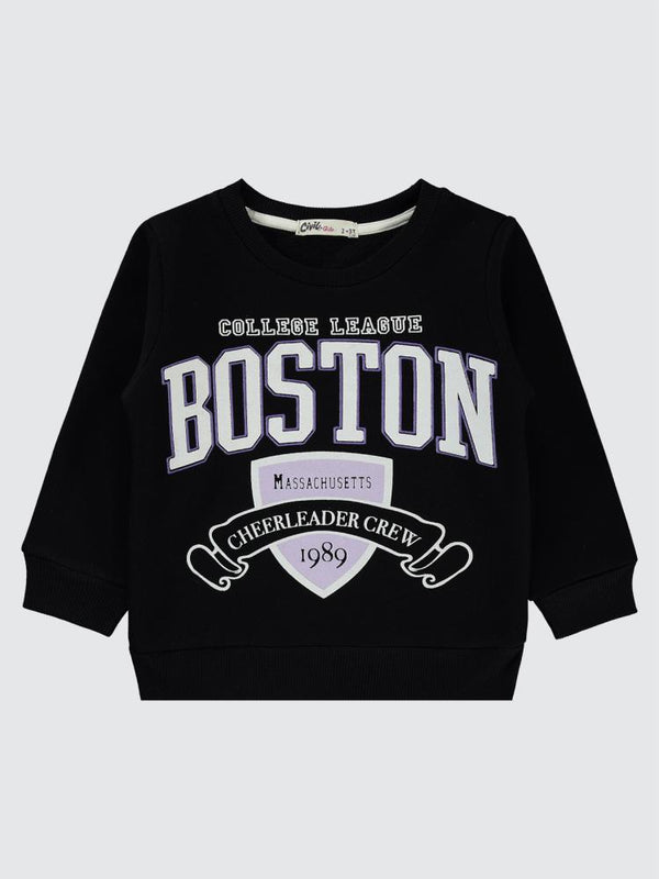 Civil Girls Boston Baskılı 2-5 Yaş Sweatshirt - Siyah